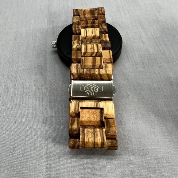 The Wood Forest Nova Wooden Wrist Watch -Tan Ebony-Zebra Wood-Men Watch-Big Face - Picture 6 of 12
